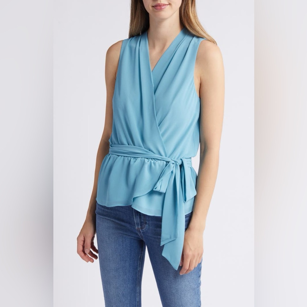 NIKKI LUND Golriz Wrap Tie Waist Sleeveless Top Sz small